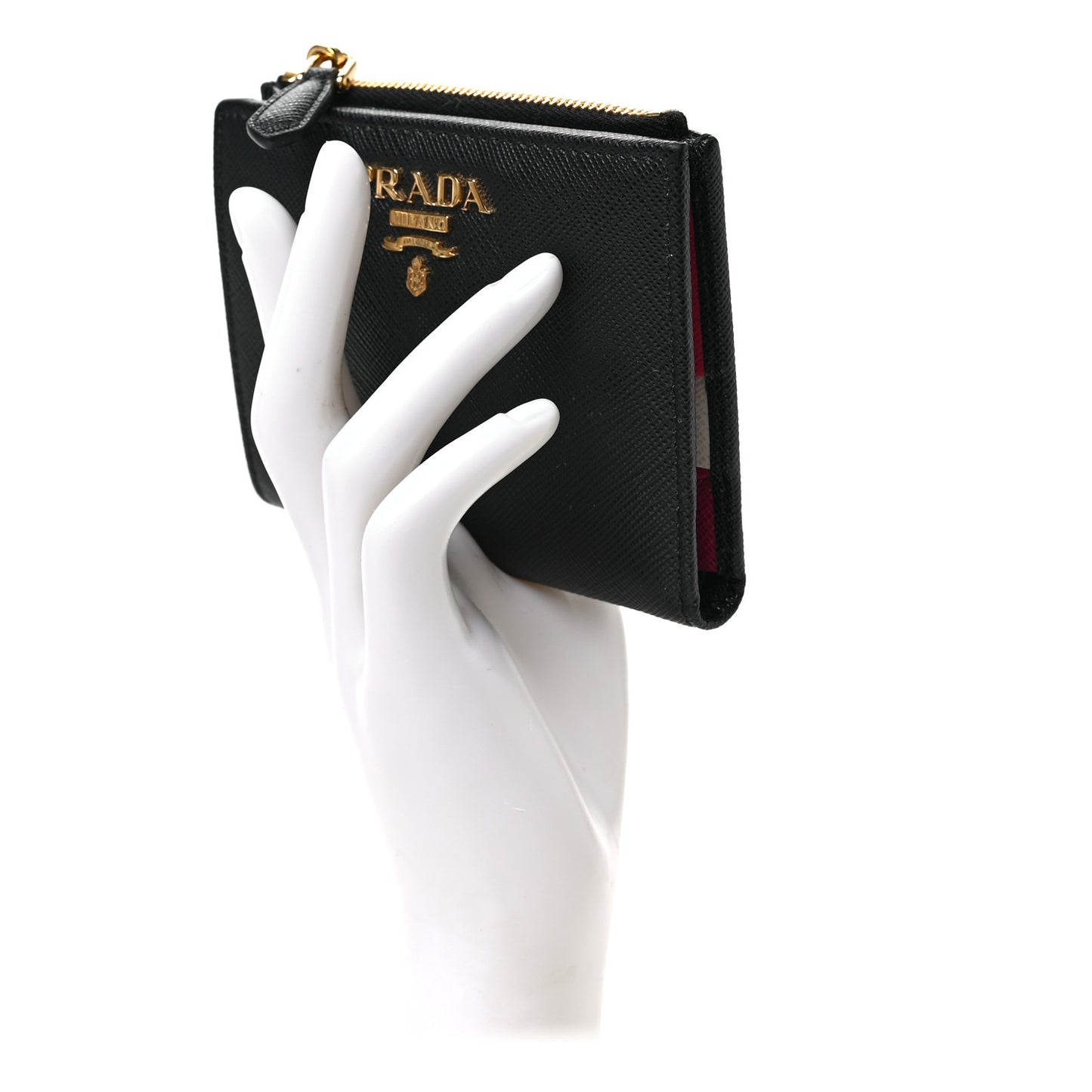 Saffiano Colour Metal Compact Wallet Black Hibiscus