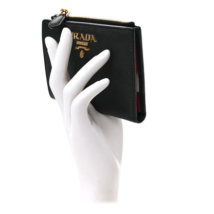 Prada Saffiano Colour Metal Compact Wallet Black Hibiscus 2 of 6