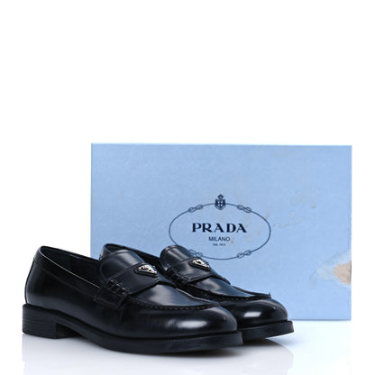 Prada Spazzolato Metal Triangle Logo Loafers 38 Black 15 of 15