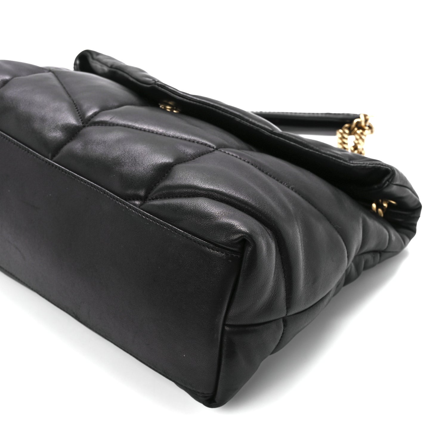 Lambskin Quilted Medium Loulou Puffer Monogram Chain Satchel Black
