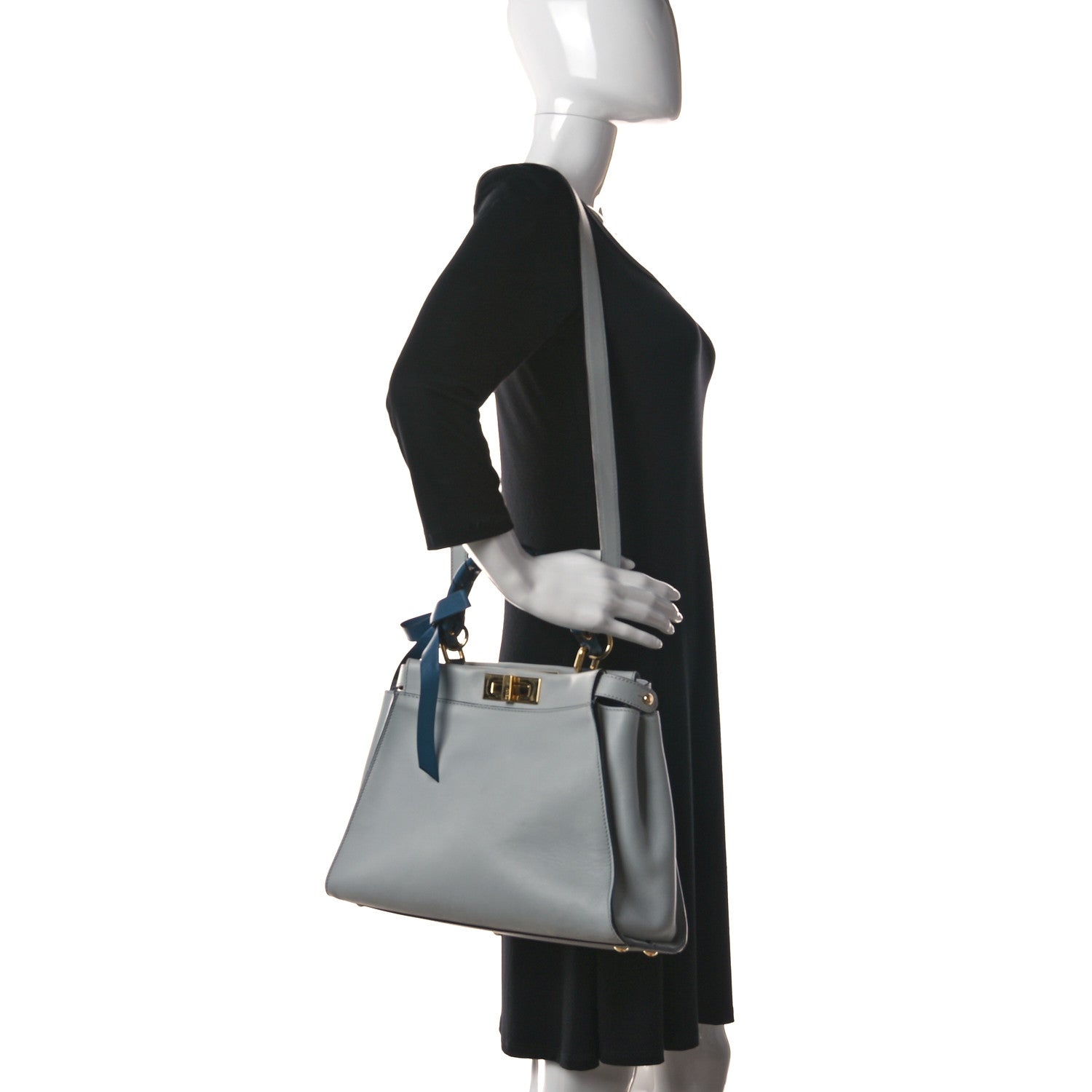 Fendi Vitello Seta Ribbon Medium Peekaboo Iconic Satchel Opale 2 of 11