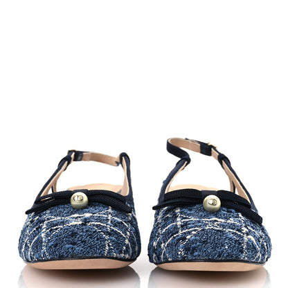 Christian Dior Tweed Cannage Slingback Ballet Pumps 39 Denim 3 of 11