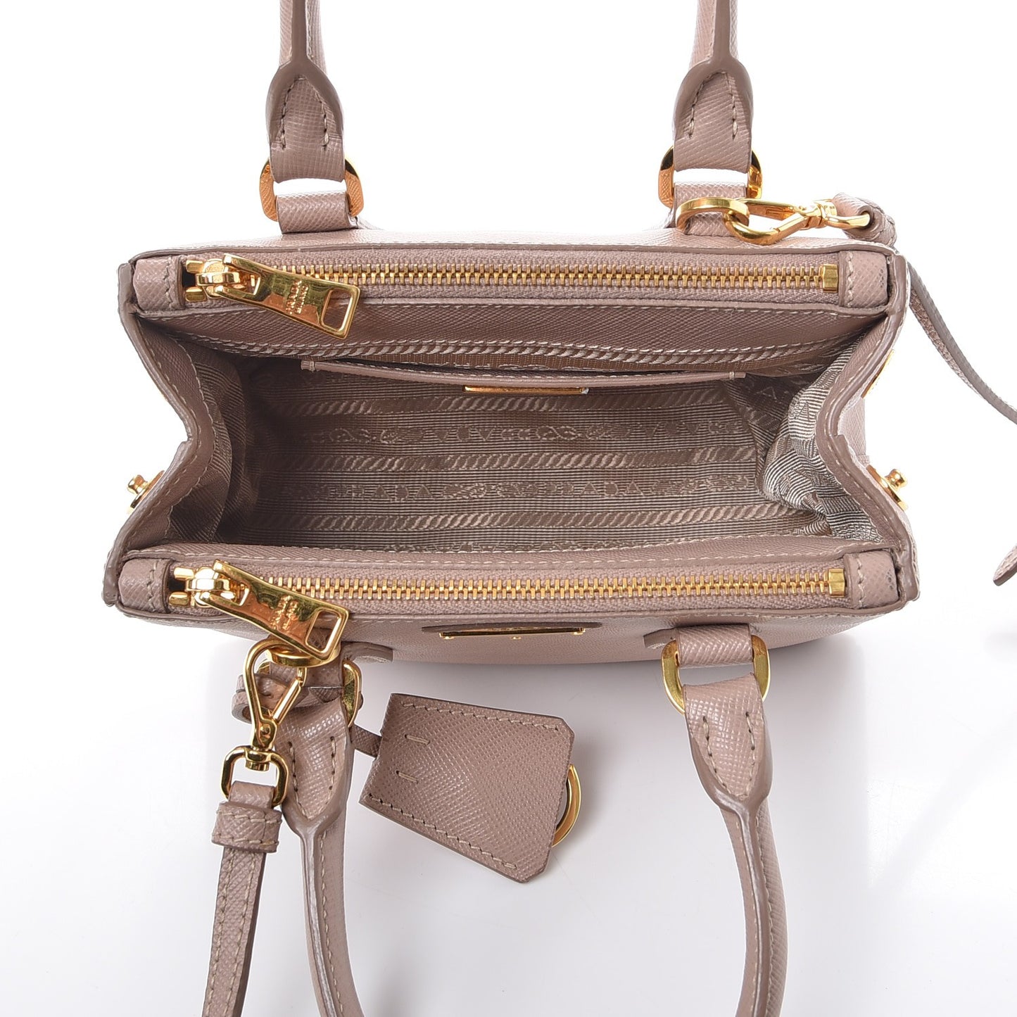 Saffiano Lux Micro Galleria Double Zip Tote Cammeo