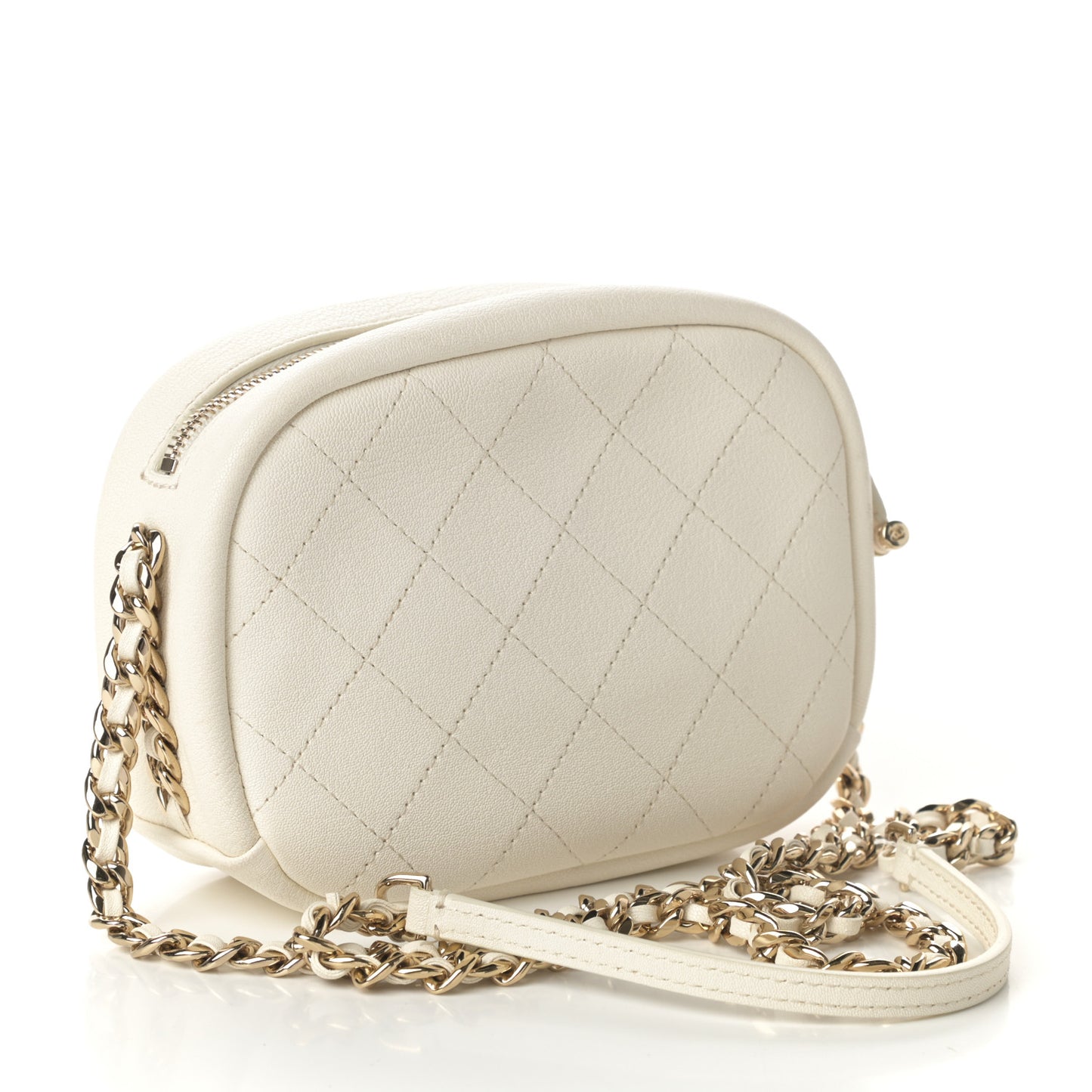 Goatskin Quilted Small Casual Trip Camera Case White