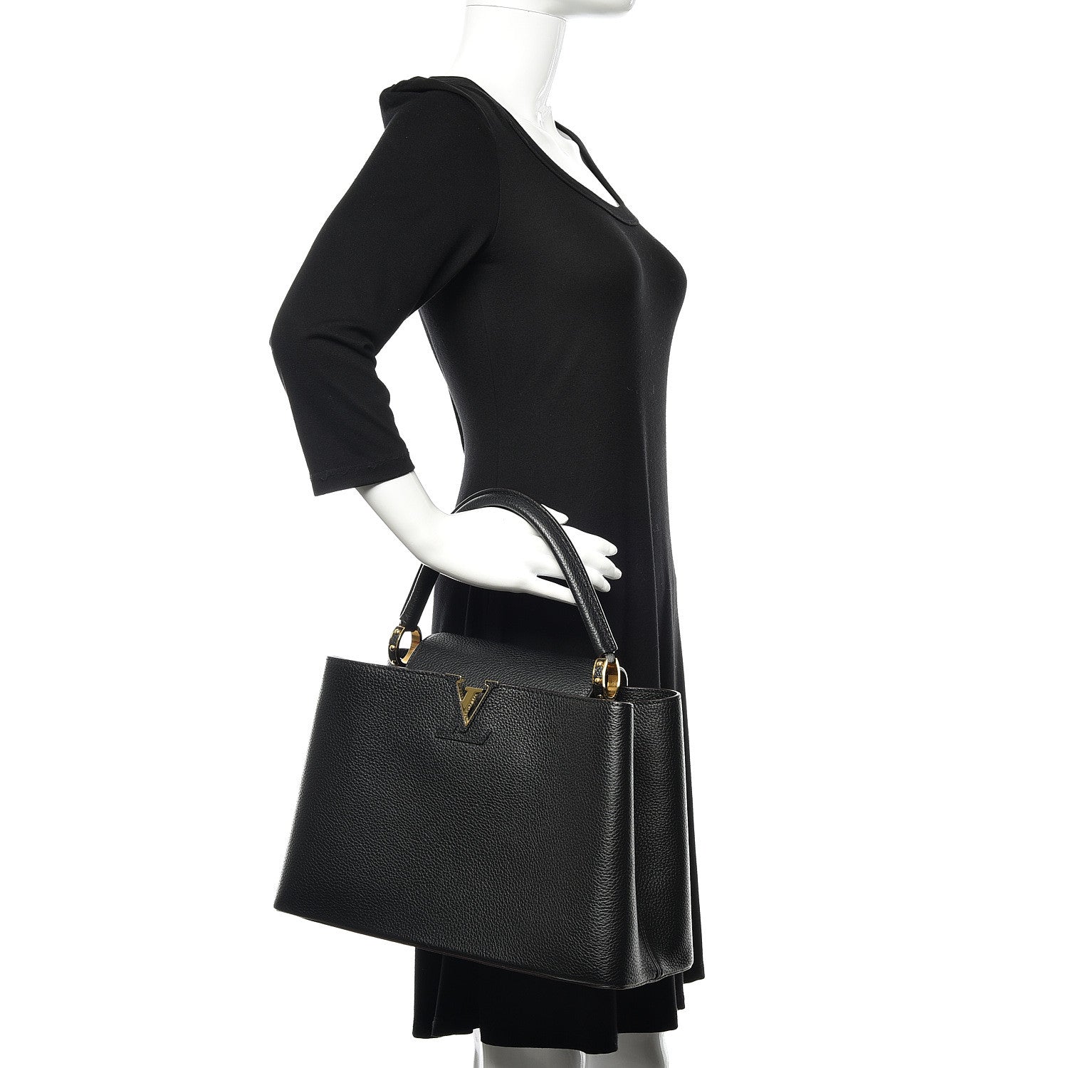 Louis Vuitton Taurillon Capucines MM Black 2 of 9