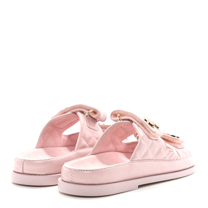 Chanel Shiny Calfskin Crystal Quilted Velcro Dad CC Slide Sandals 38 Light Pink 5 of 8