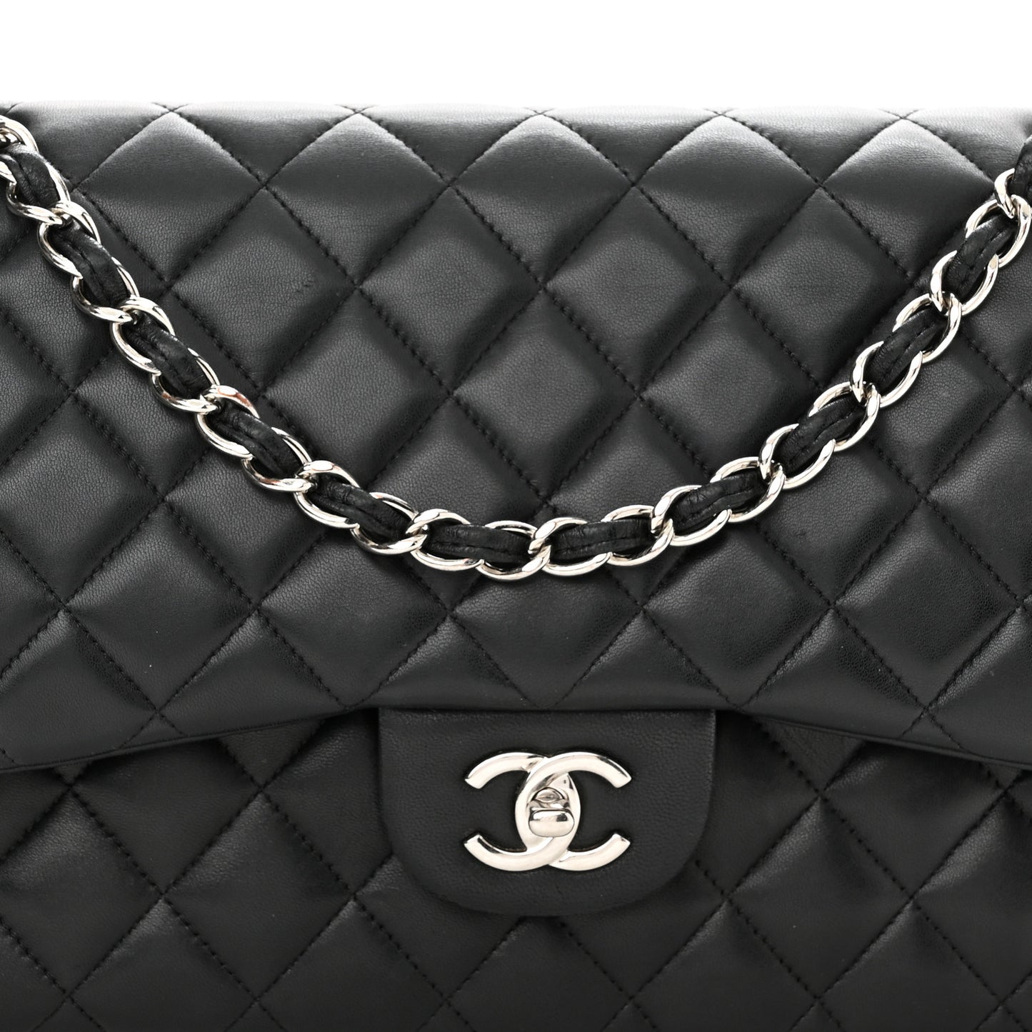 Lambskin Quilted Jumbo Double Flap Black