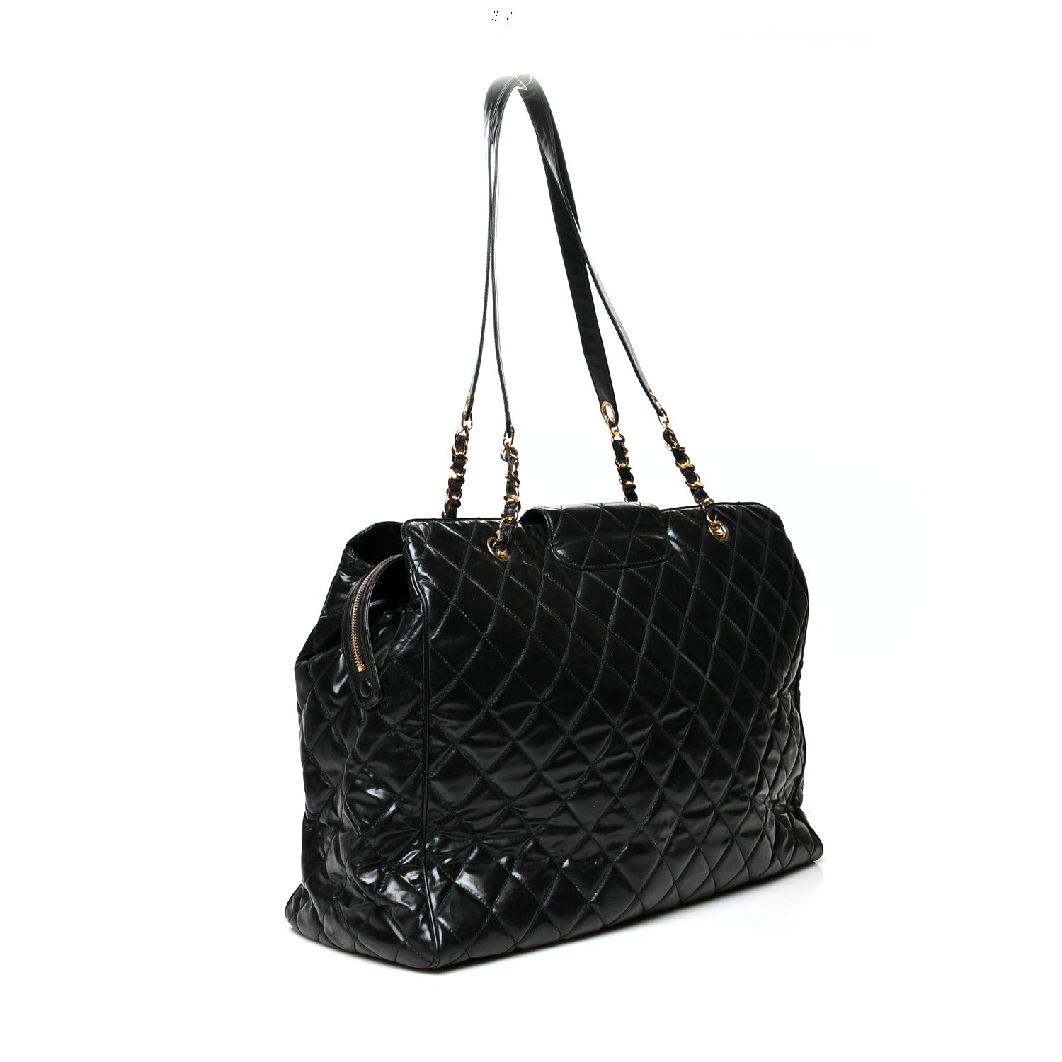 Chanel Vinyl Stitched XL Weekender Black 2 of 12
