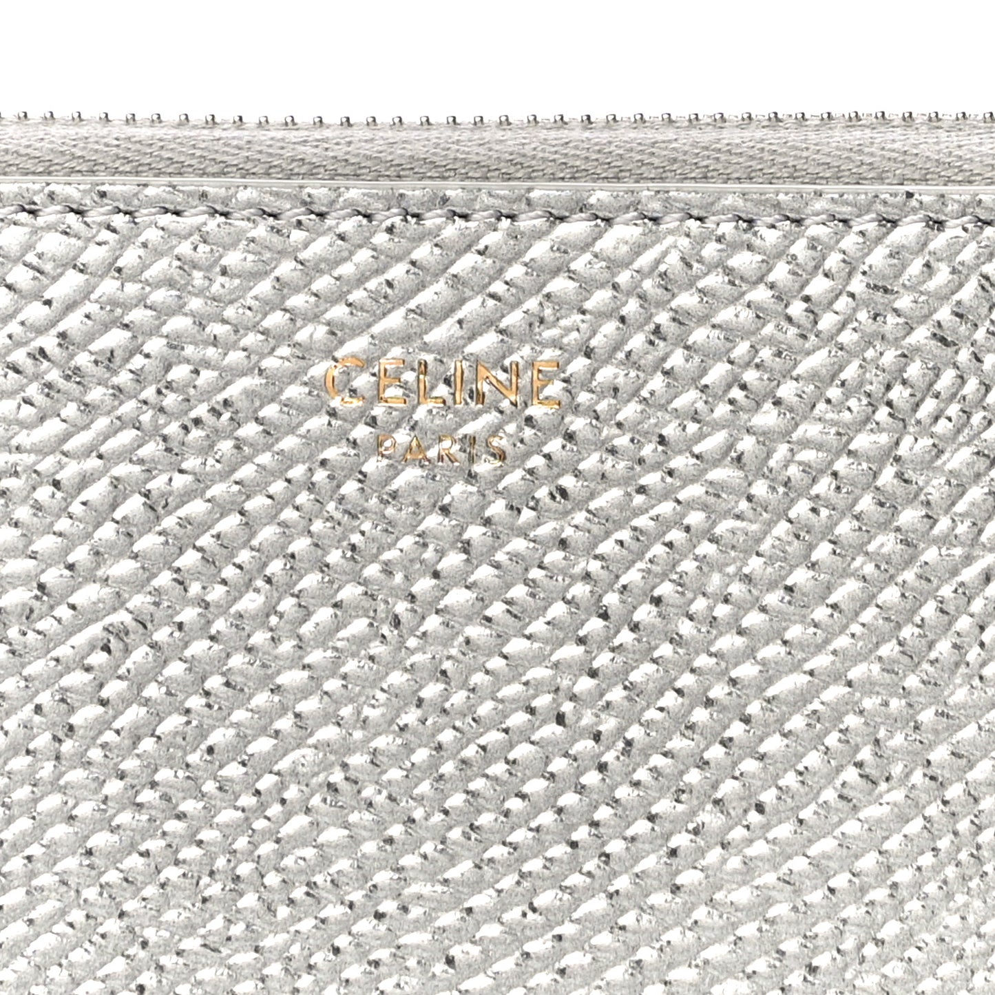 Laminated Grained Calfskin Zip Around Card Holder Wallet Silver