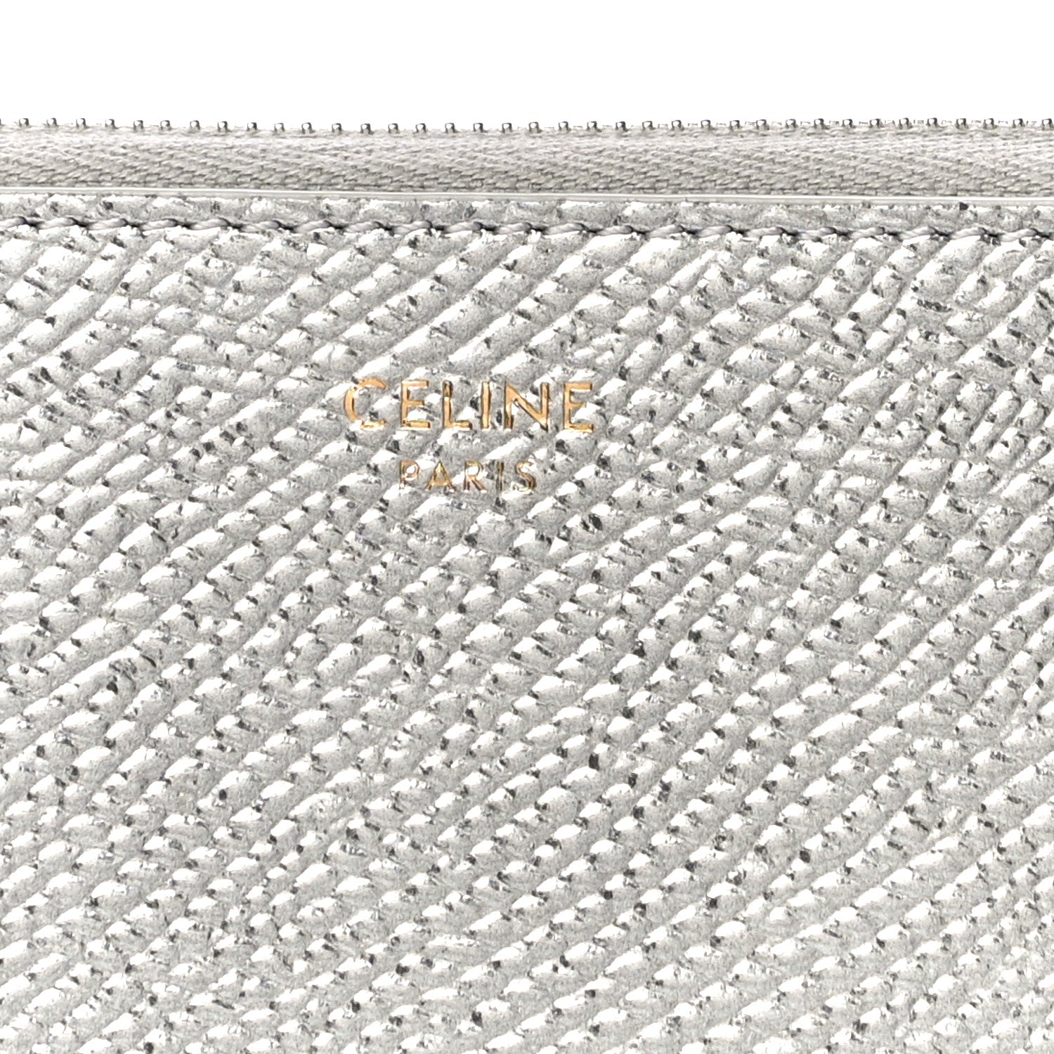 Celine Laminated Grained Calfskin Zip Around Card Holder Wallet Silver 8 of 10