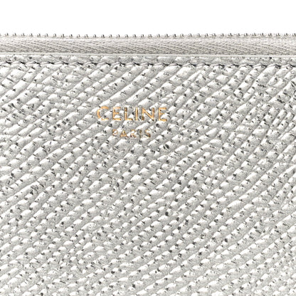 Celine Laminated Grained Calfskin Zip Around Card Holder Wallet Silver 8 of 10