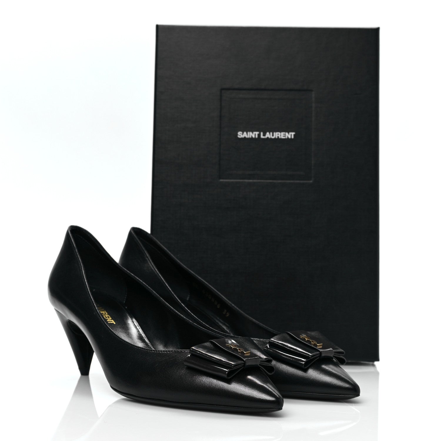 Saint Laurent Calfskin Bow Anais Pumps 39 Black Navy 9 of 9