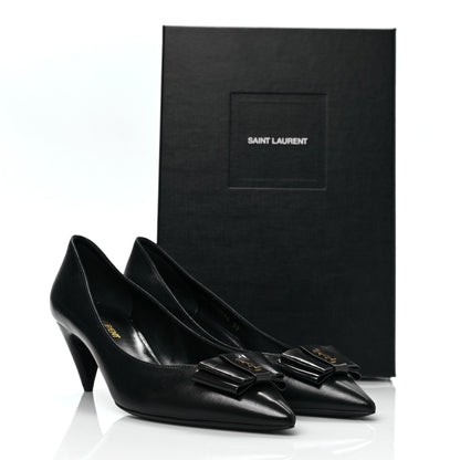 Saint Laurent Calfskin Bow Anais Pumps 39 Black Navy 9 of 9