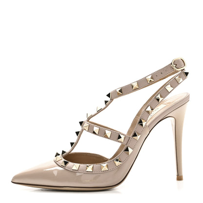 Valentino Garavani Patent Nappa Rockstud Ankle Strap 100mm Pumps 37 Poudre 1 of 9