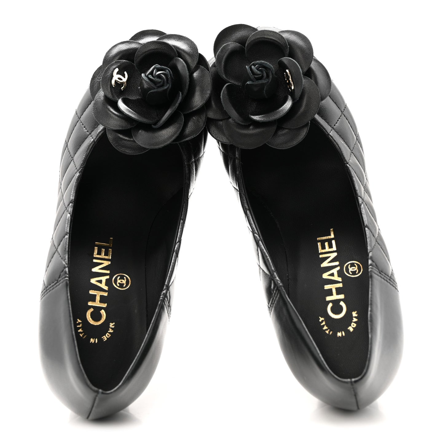 Lambskin Quilted Camellia Pumps 35 Black