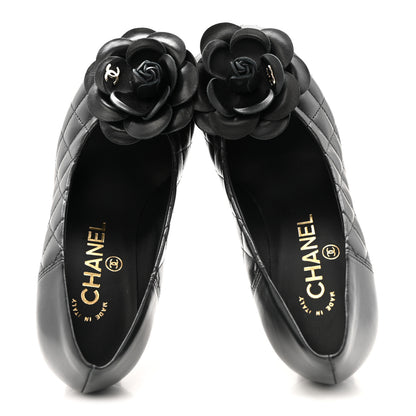 Chanel Lambskin Quilted Camellia Pumps 35 Black 11 of 18