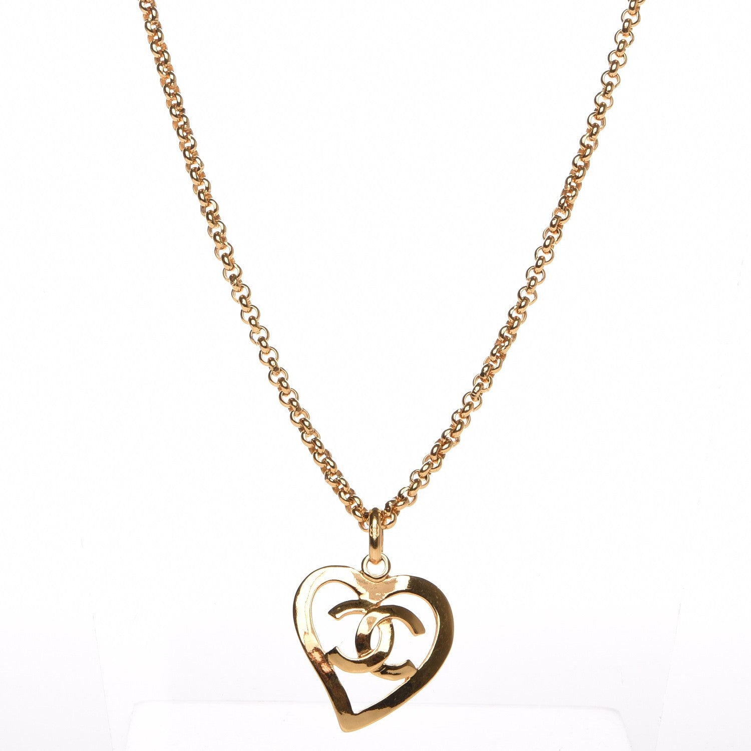 Chanel CC Heart Chain Pendant Necklace Gold 3 of 8