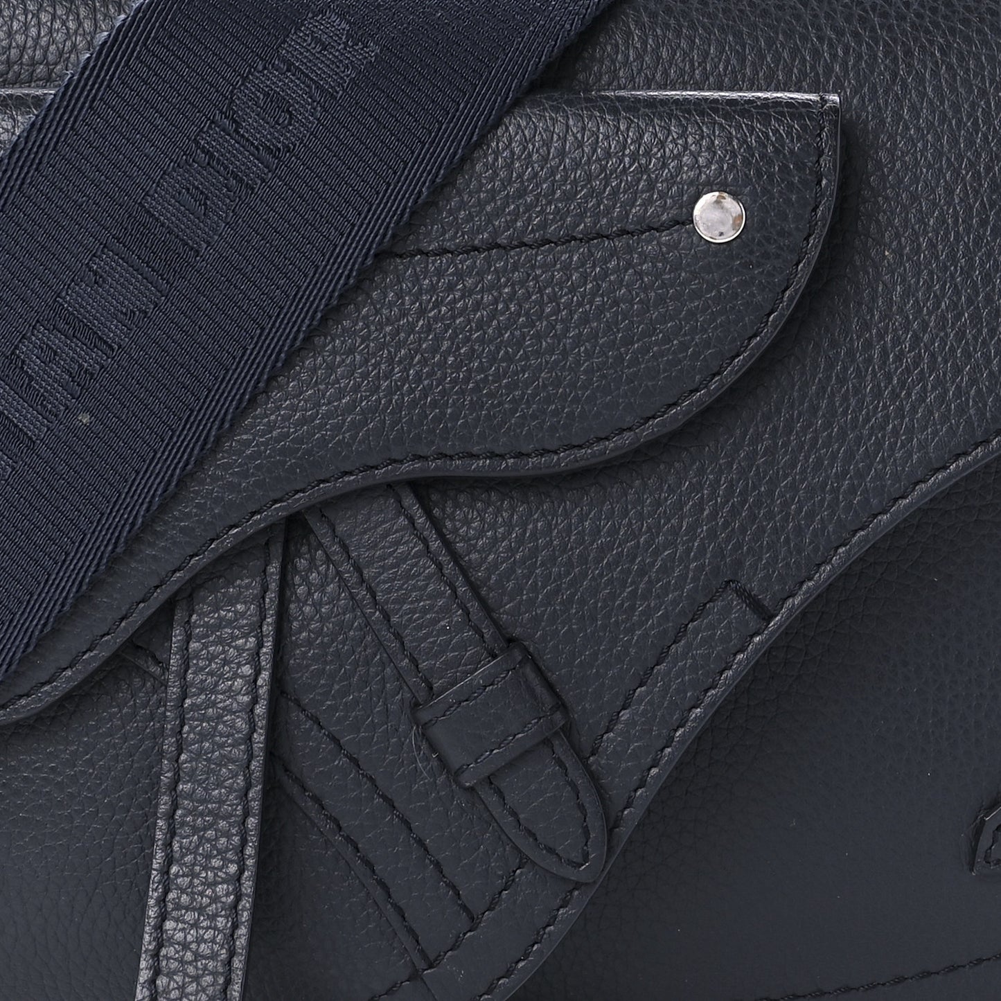 Grained Calfskin Saddle Messenger Bag Navy Blue