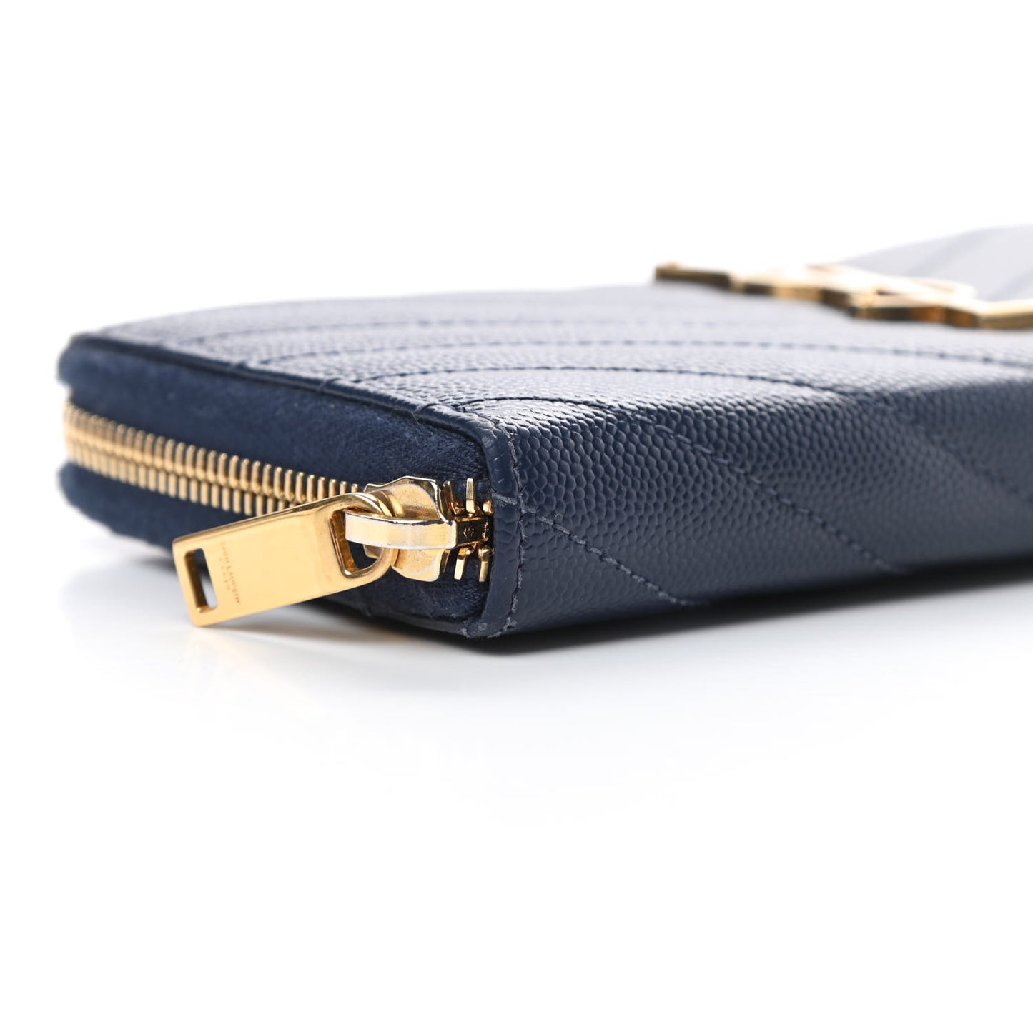 Grain De Poudre Matelasse Chevron Monogram Zip Around Wallet Navy