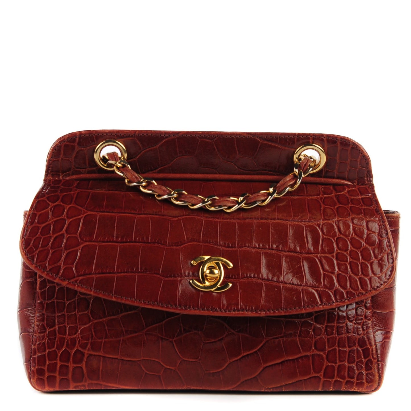 Alligator Mini Flap Shoulder Bag Brown