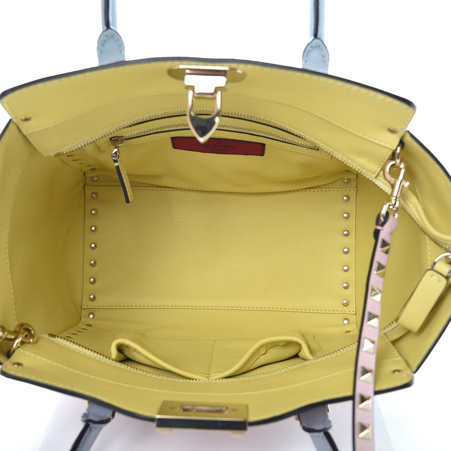 Calfskin Watercolor Small Rockstud Double Handle Tote Rose Green Yellow Sky