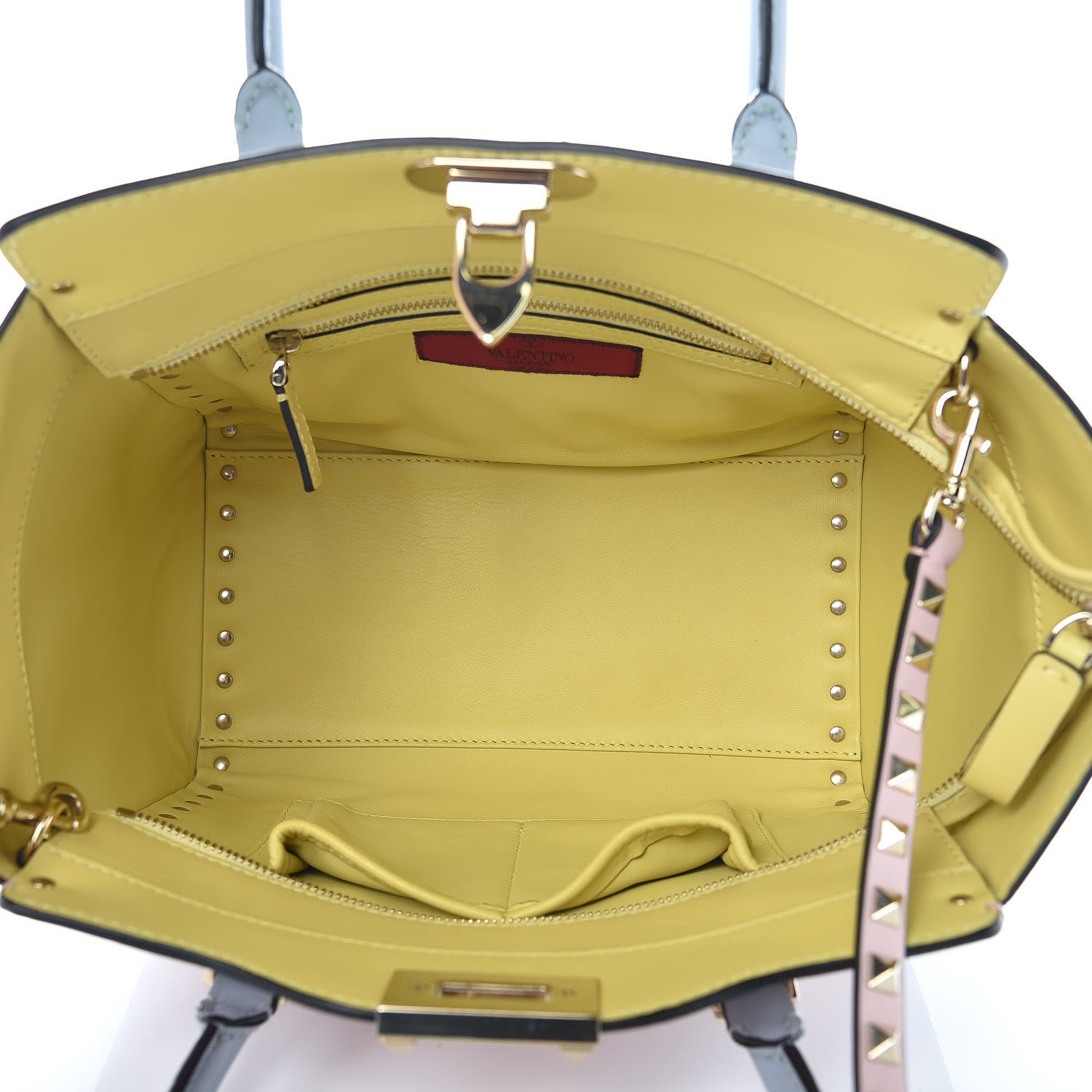 Valentino Garavani Calfskin Watercolor Small Rockstud Double Handle Tote Rose Green Yellow Sky 5 of 10