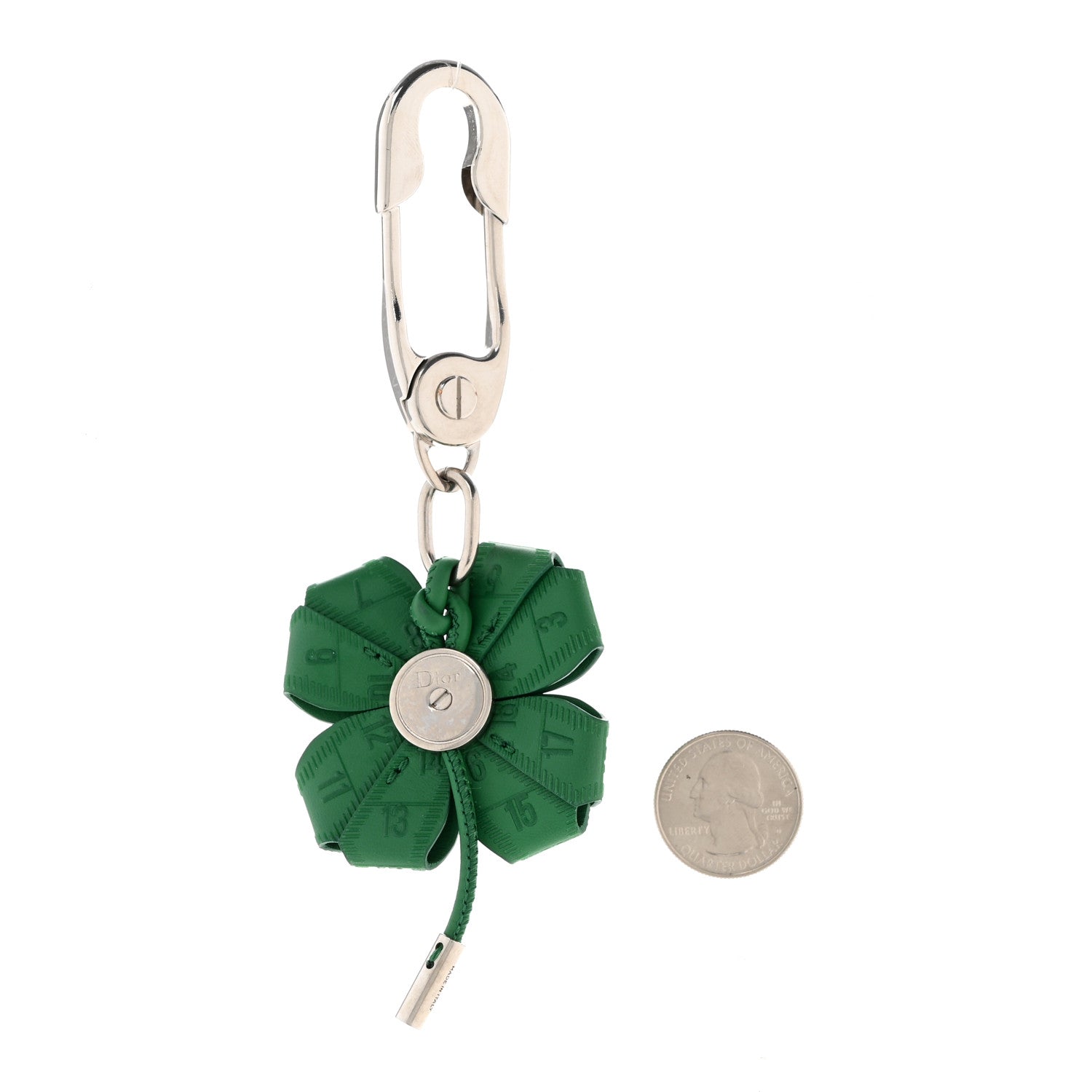 Christian Dior Smooth Calfskin Clover Charm Key Ring Bright Green 2 of 6
