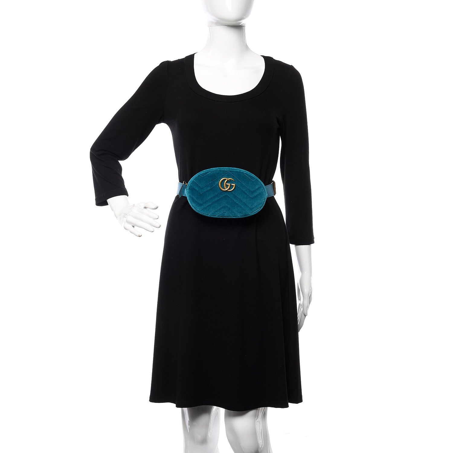 Gucci Velvet Matelasse GG Marmont Belt Bag 75 30 Pavone Cyan 2 of 11