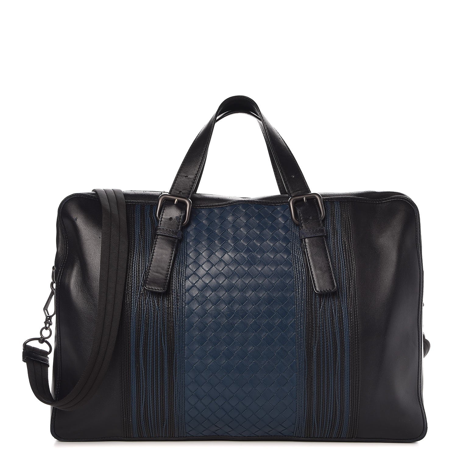 Bottega Veneta Calfskin Leggero Intrecciato Embroidered Briefcase Nero Black Blue 1 of 19