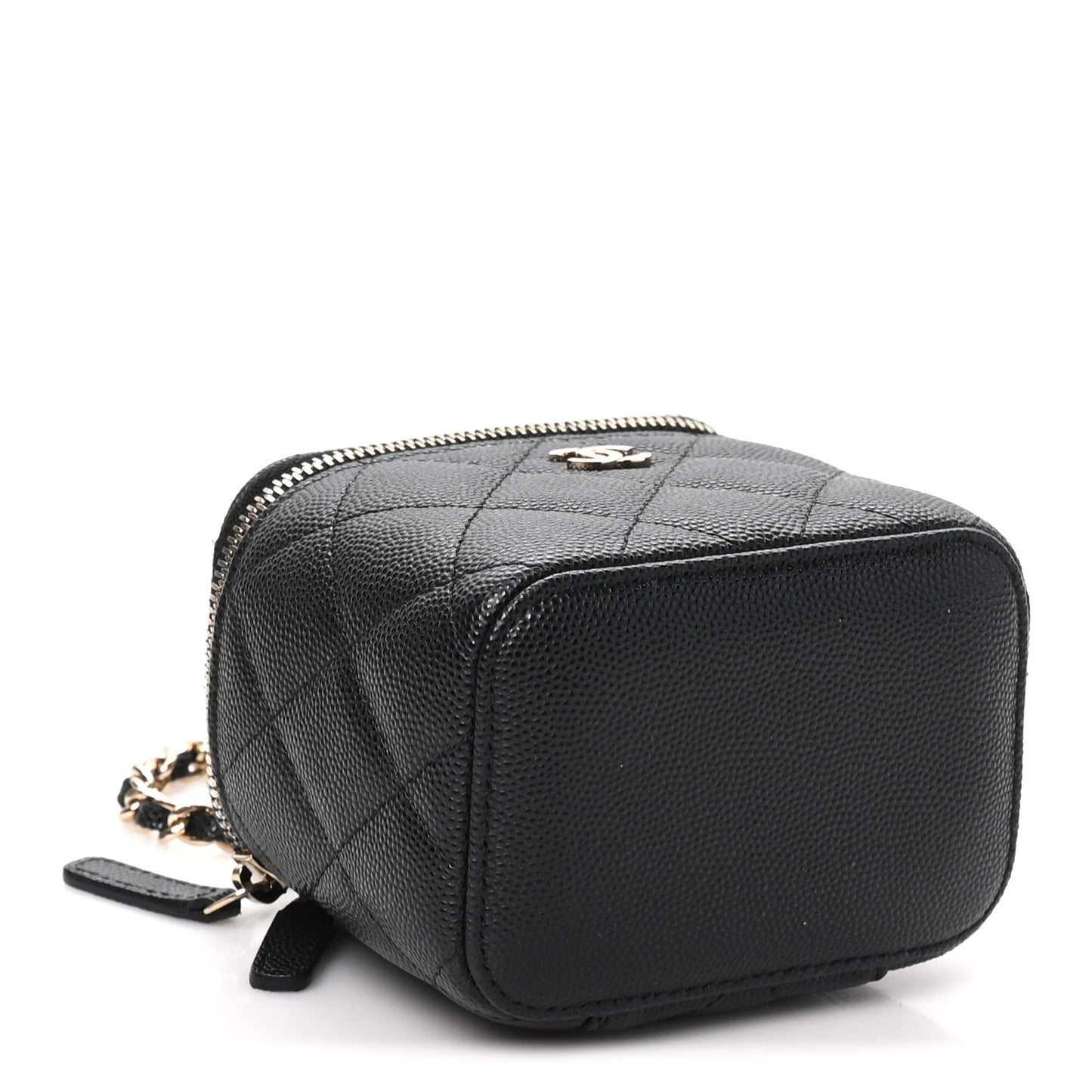 Caviar Quilted Mini Vanity Case With Chain Black