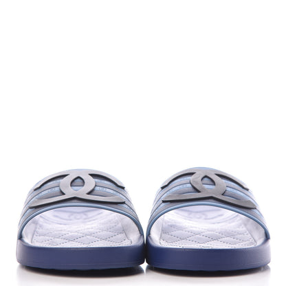 Chanel Rubber CC Flat Slide Sandals 36 Black Navy 2 of 9