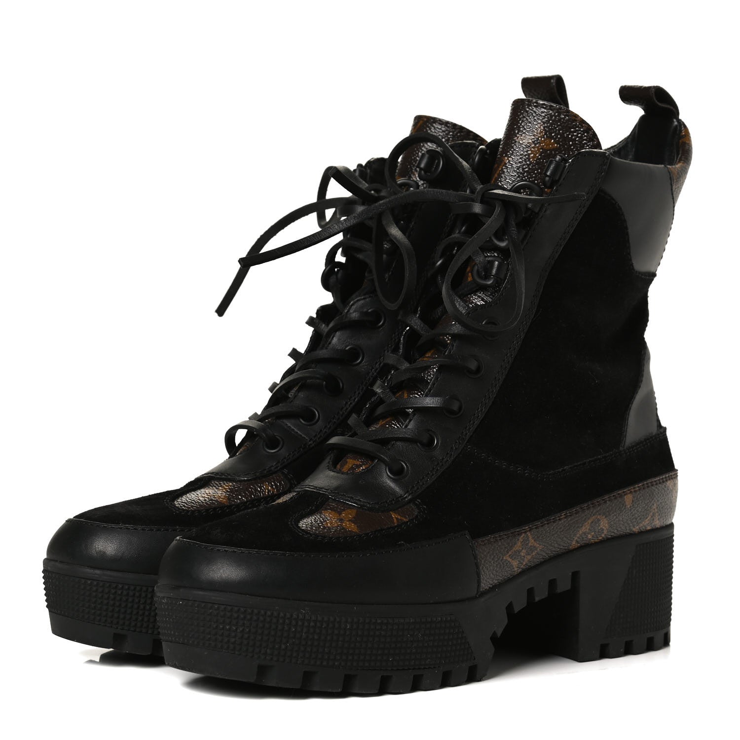 Louis Vuitton Suede Calfskin Monogram Laureate Platform Desert Boots 39 Black 4 of 14