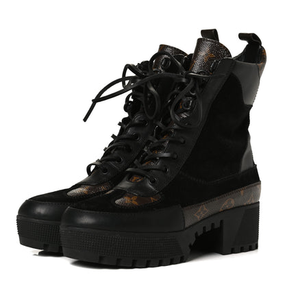 Louis Vuitton Suede Calfskin Monogram Laureate Platform Desert Boots 39 Black 4 of 14