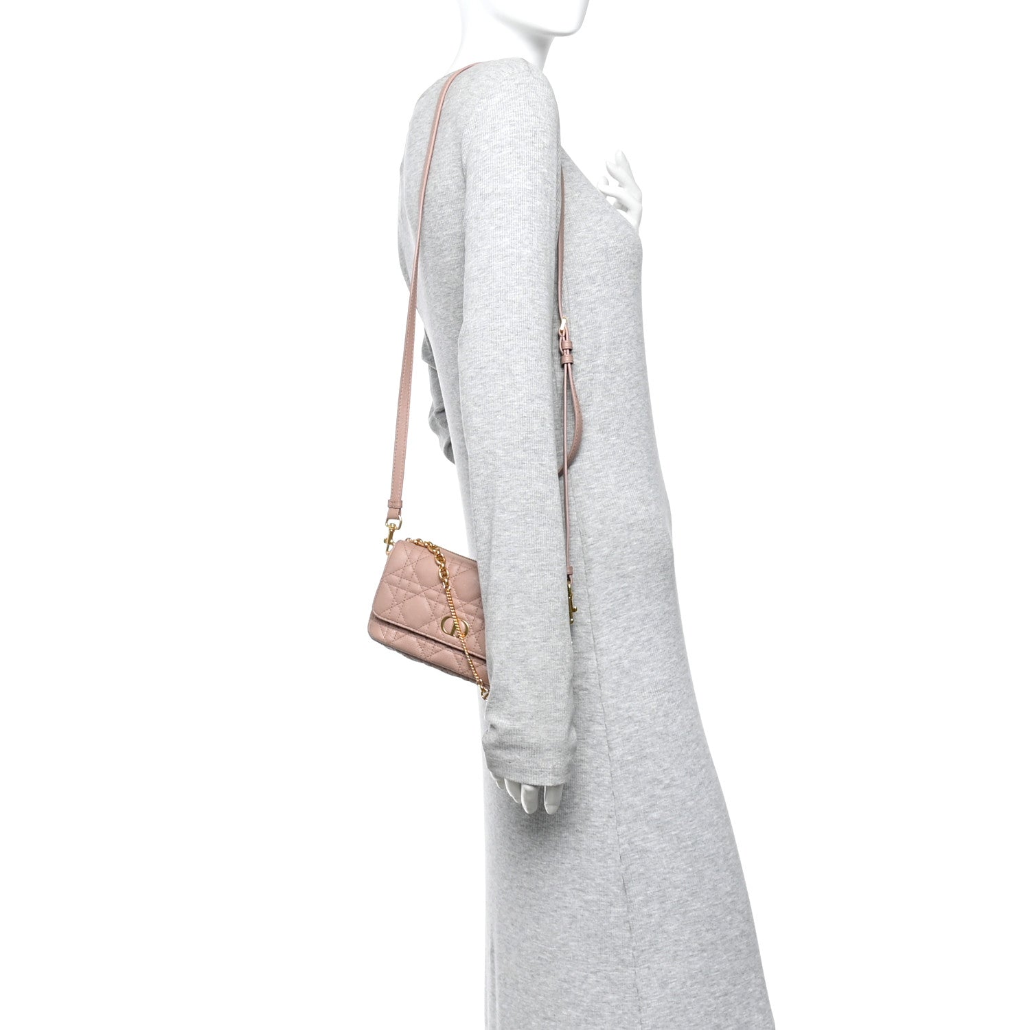 Christian Dior Supple Calfskin Cannage Caro Pouch with Chain Rose Des Vents 2 of 9