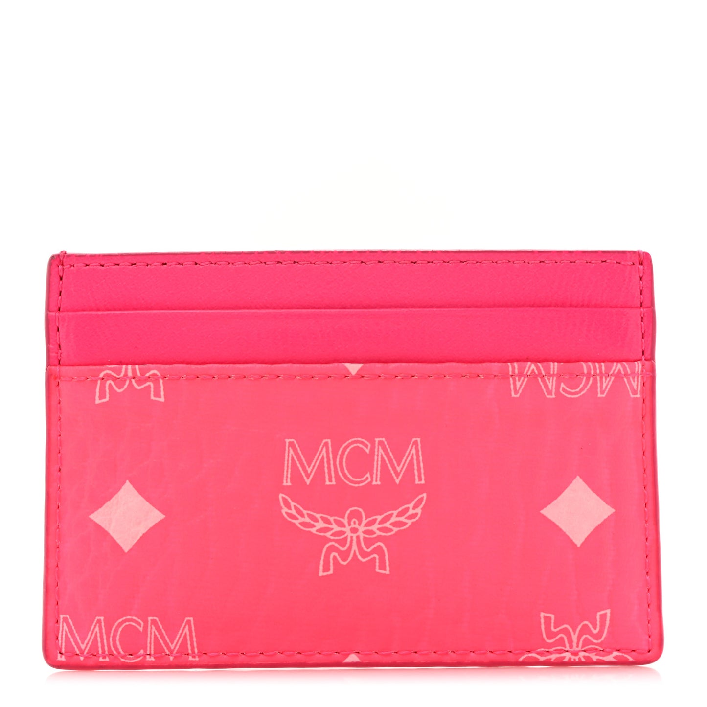 Calfskin Visetos Mini Card Case Neon Pink