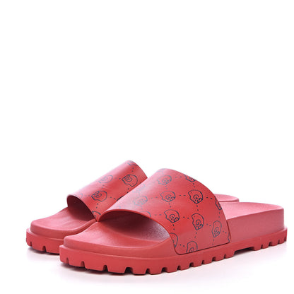 Gucci Calfskin Rubber GucciGhost Hamlet Skull Mens Lug Sole Slide Sandals 7 Hibiscus Red Blue Agata 3 of 9