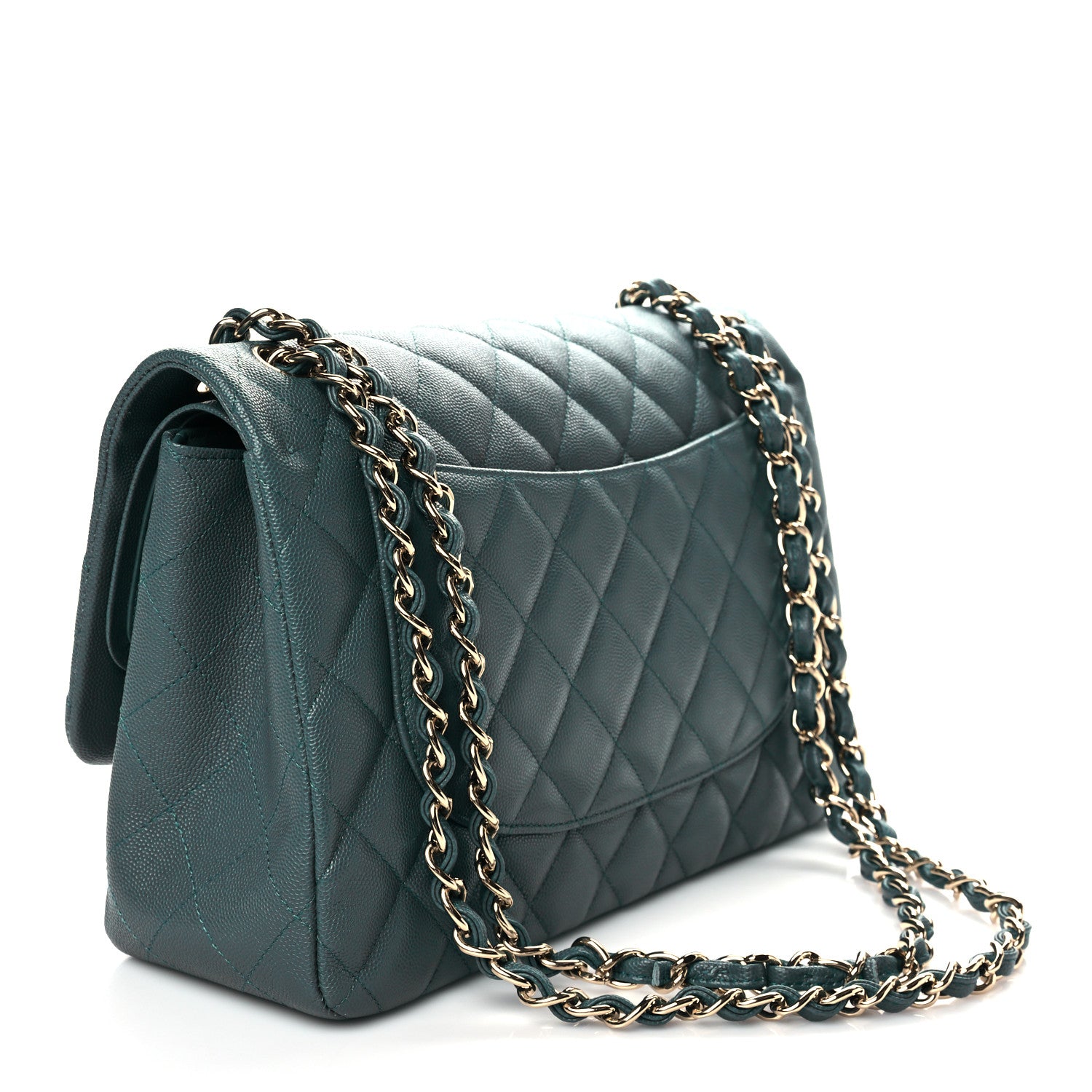 Chanel Caviar Quilted Jumbo Double Flap Dark Turquoise 3 of 10