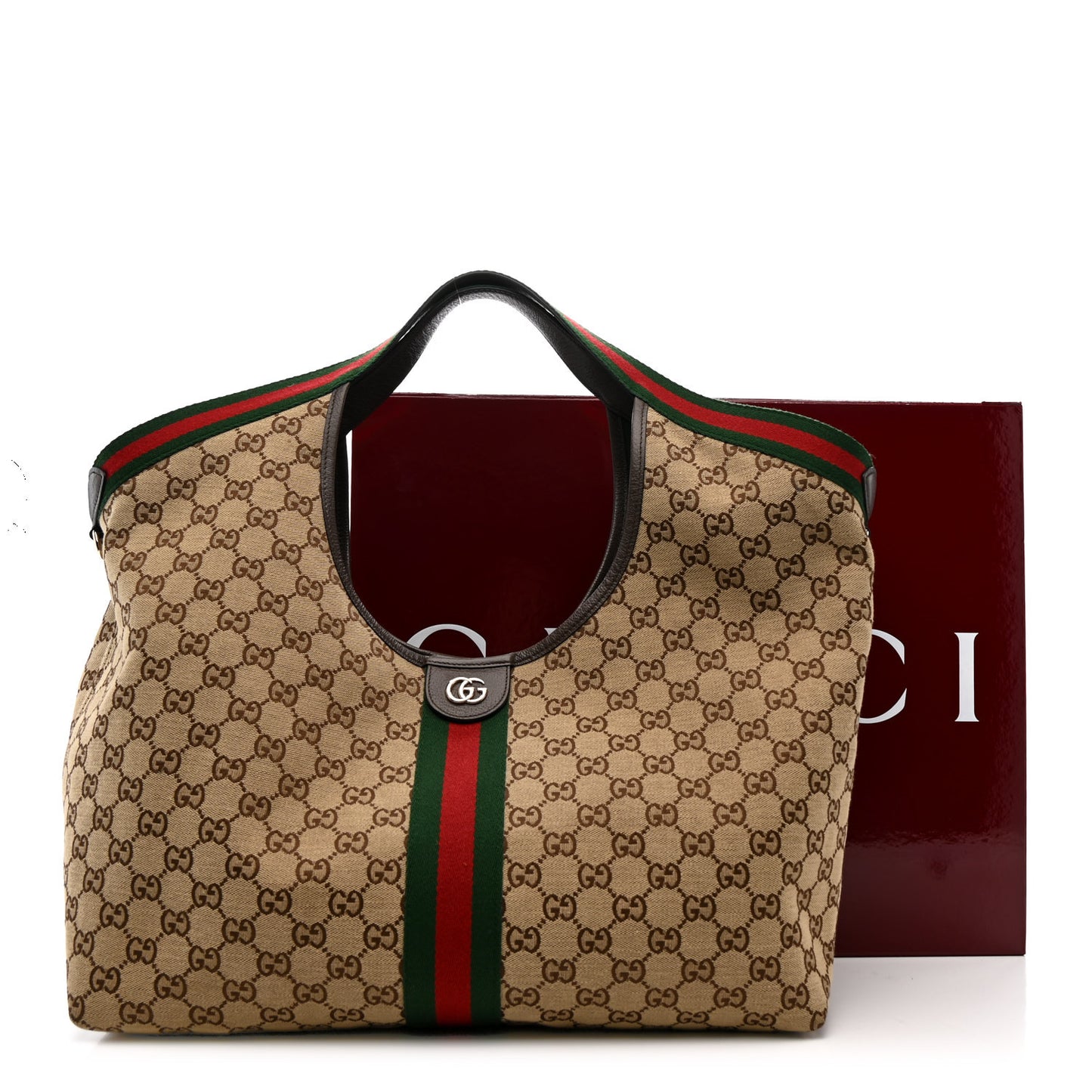 GG Monogram Web Large Giglio Tote Beige Brown