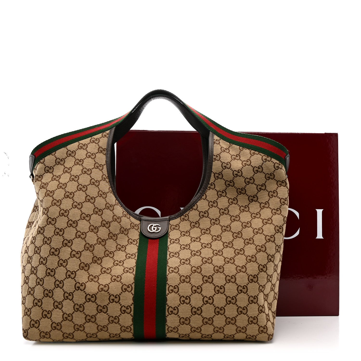 Gucci GG Monogram Web Large Giglio Tote Beige Brown 14 of 14