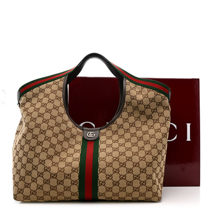 Gucci GG Monogram Web Large Giglio Tote Beige Brown 14 of 14