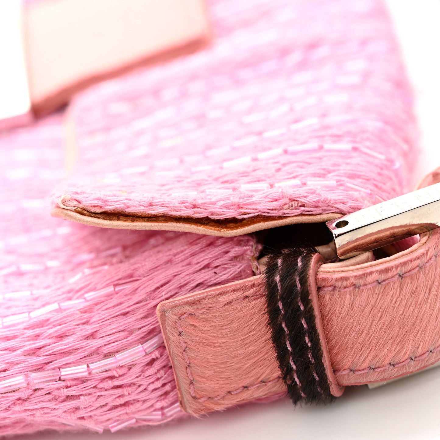 Knit Calf Hair Beaded Baguette Pink