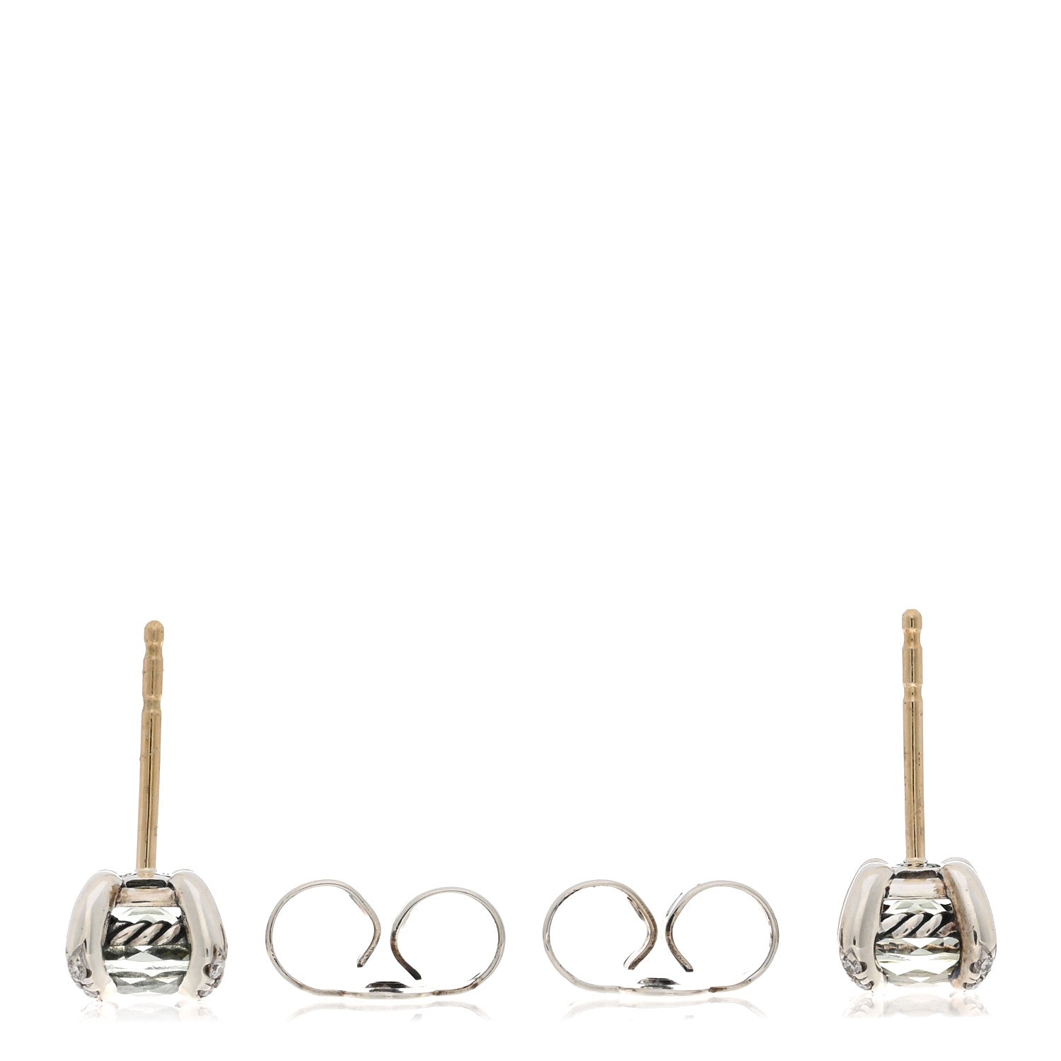 David Yurman Sterling Silver Diamond Prasiolite 6mm Chatelaine Earrings 3 of 4