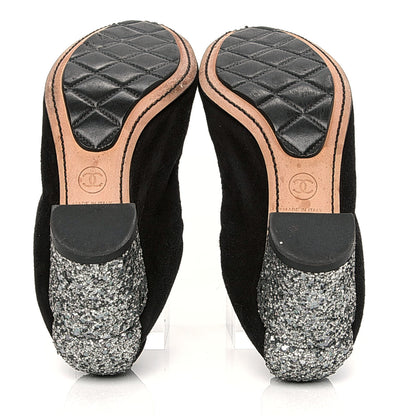 Chanel Suede Glitter Cap Toe CC Elastic Stretch Pumps 36.5 Black 5 of 6