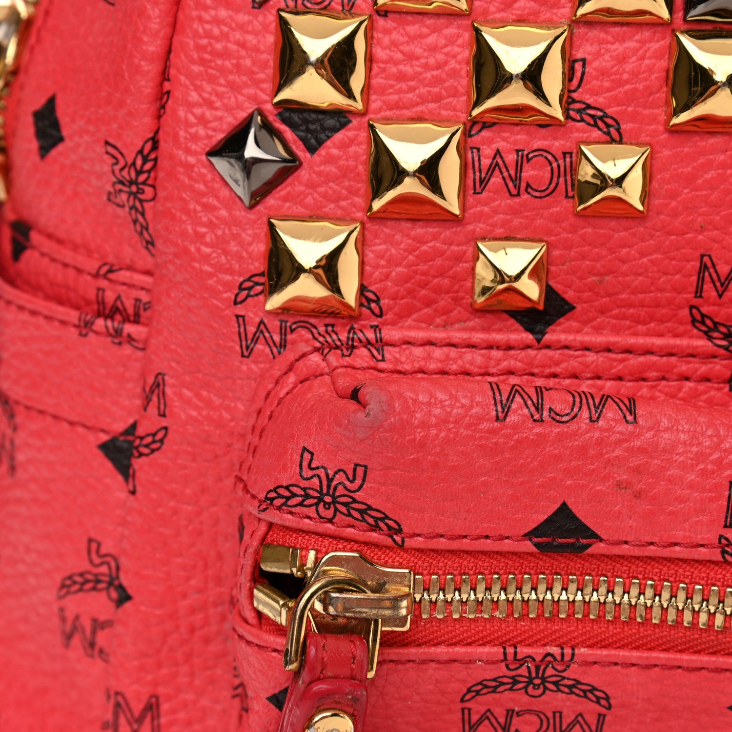MCM Visetos Studded Small Stark M Backpack Scooter Red 12 of 16