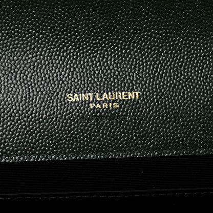 Saint Laurent Grain De Poudre Textured Mixed Matelasse Triquilt Monogram Clutch Vert Fonce 6 of 13