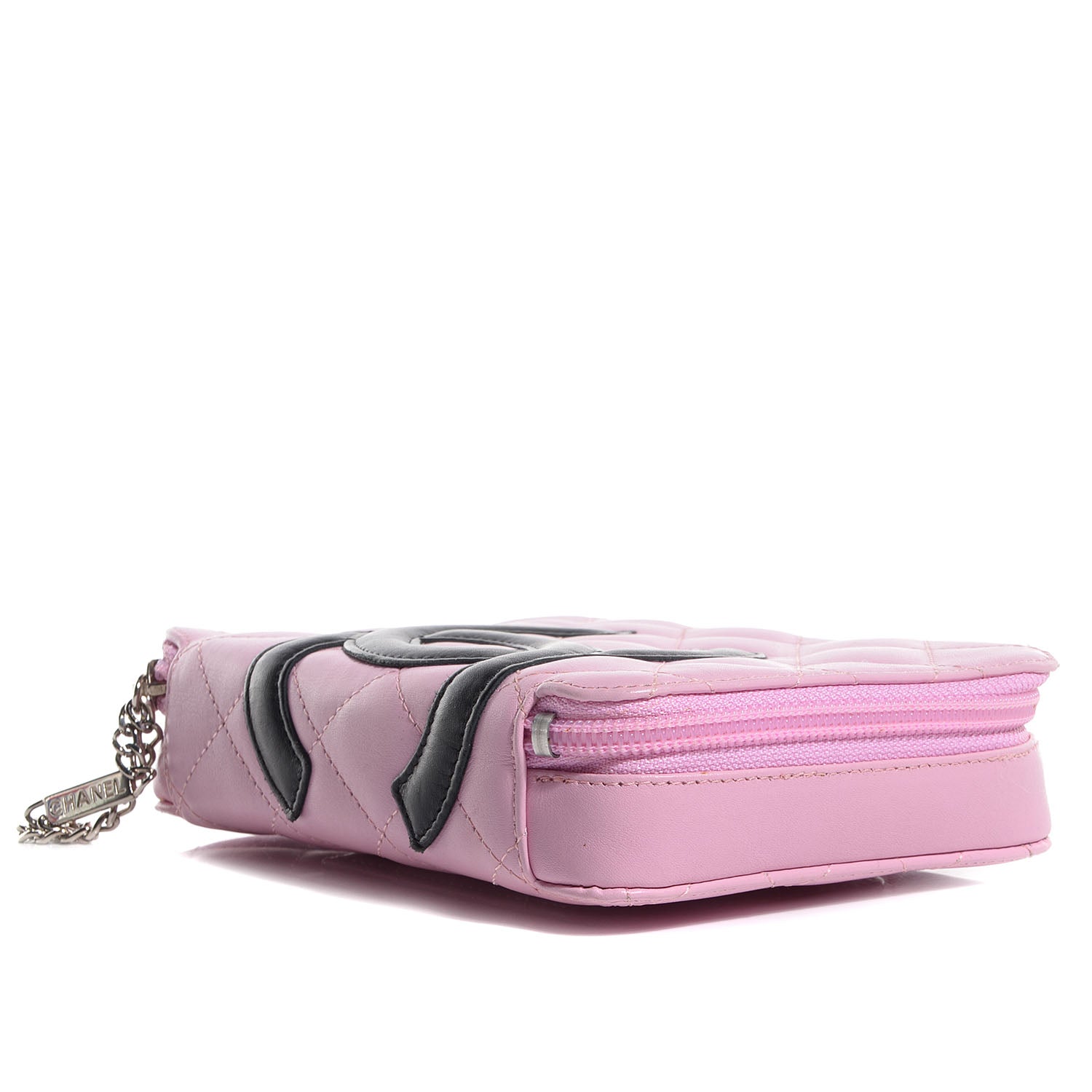 Chanel Calfskin Quilted Cambon Zip Around Makeup Pouch Pink Black 4 of 7