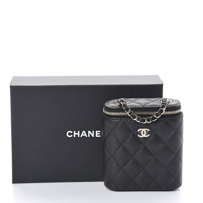 Chanel Caviar Quilted Small Vertical Coco Beauty Vanity Case With Chain Black 10 of 10