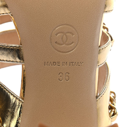 Chanel Laminated Lambskin Chain CC Mule Sandals 36 Gold 6 of 8