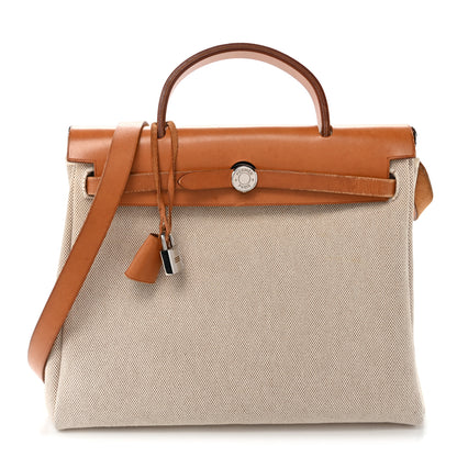 Hermes Toile Vache Calfskin Herbag PM 30 Black Natural 1 of 11