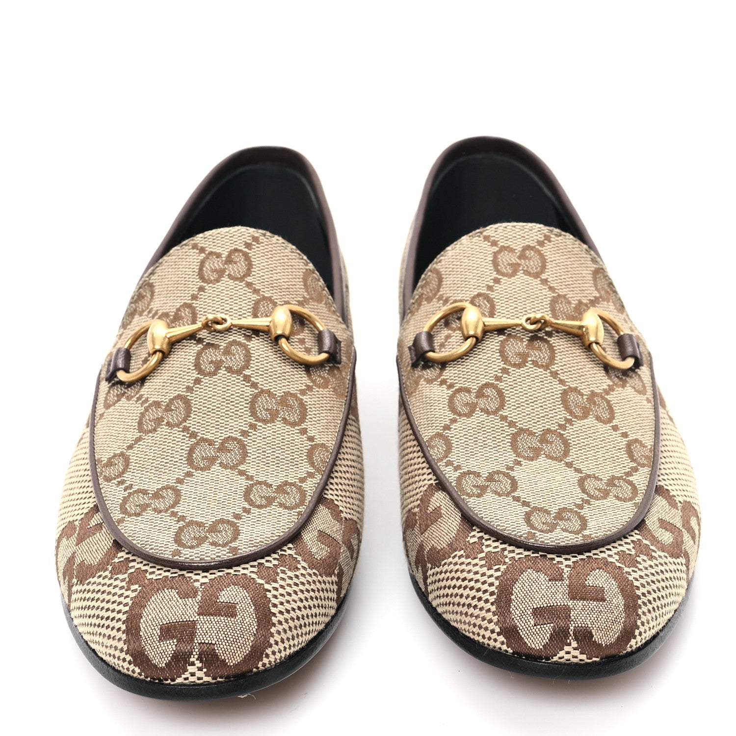 Gucci Monogram Jumbo GG Malaga Kid Horsebit Womens Jordaan Loafers 36 Beige Ebony New Acero 3 of 10